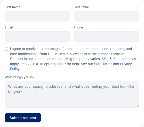 The SMS consent checkbox shown on the HELM patient application form